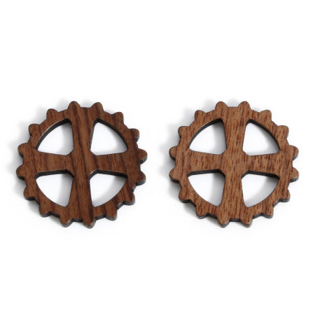 Picture of 5 PCs Natural Wood Steampunk Embellishments Scrapbooking Gear Brown 23mm x 23mm