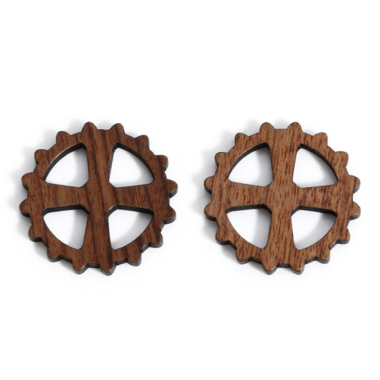 Picture of 5 PCs Wood Steampunk Embellishments Scrapbooking Gear Brown 23mm x 23mm