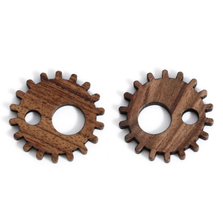 Picture of 5 PCs Natural Wood Steampunk Embellishments Scrapbooking Gear Brown 24mm x 23mm