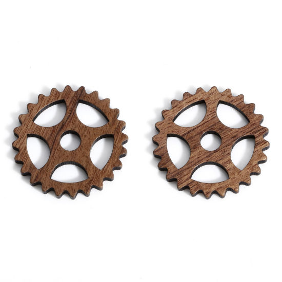 Picture of 5 PCs Wood Steampunk Embellishments Scrapbooking Gear Brown 28mm x 27mm