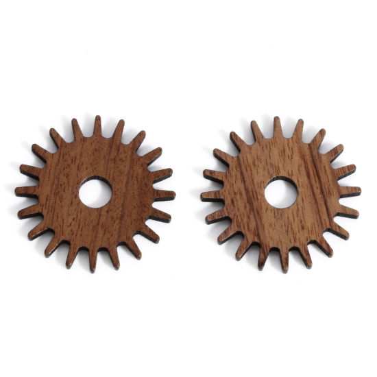 Picture of 5 PCs Wood Steampunk Embellishments Scrapbooking Gear Brown 28mm x 28mm