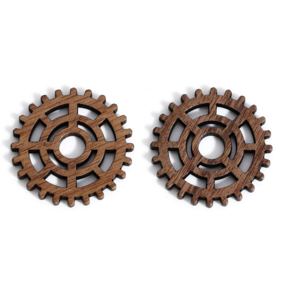 Picture of 5 PCs Wood Steampunk Embellishments Scrapbooking Gear Brown 28mm x 28mm