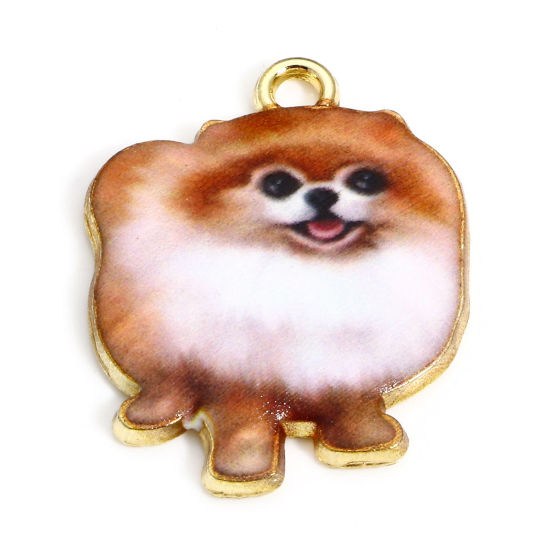 Immagine di 10 Pz Lega di Zinco Charms Oro Placcato Marrone Chiaro Cane Smalto 25mm x 19mm