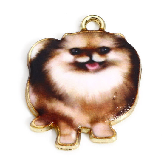 Immagine di 10 Pz Lega di Zinco Charms Oro Placcato Marrone Cane Smalto 25mm x 19mm