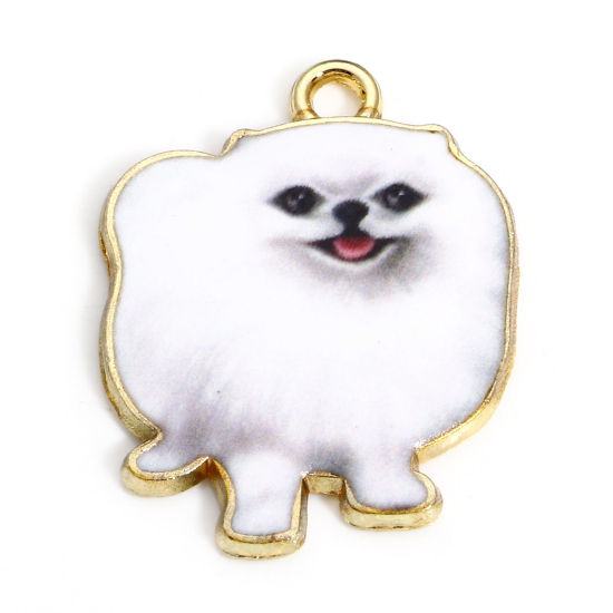 Immagine di 10 Pz Lega di Zinco Charms Oro Placcato Bianco Cane Smalto 25mm x 19mm