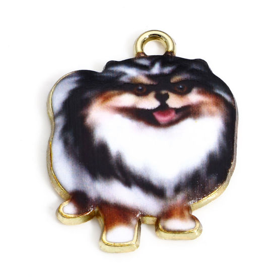 Immagine di 10 Pz Lega di Zinco Charms Oro Placcato Nero & Bianco Cane Smalto 25mm x 19mm