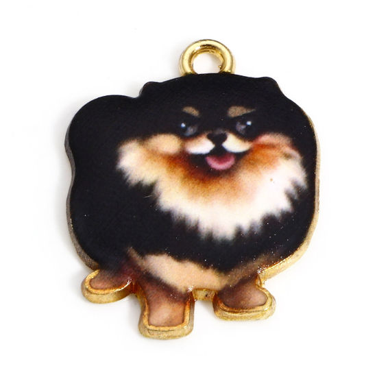Immagine di 10 Pz Lega di Zinco Charms Oro Placcato Nero Cane Smalto 25mm x 19mm