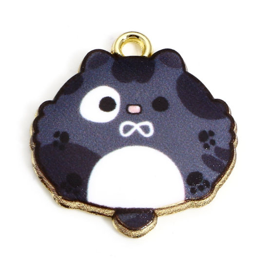Immagine di 10 Pz Lega di Zinco Charms Oro Placcato Grigio Scuro Gatto Smalto 22mm x 20mm