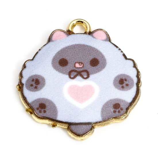 Immagine di 10 Pz Lega di Zinco Charms Oro Placcato Blu Grigio Gatto Smalto 22mm x 20mm