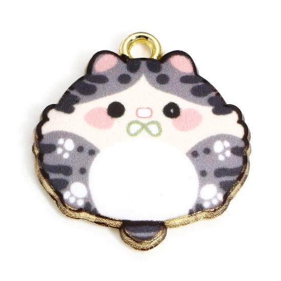 Immagine di 10 Pz Lega di Zinco Charms Oro Placcato Bianco & Grigio Gatto Smalto 22mm x 20mm