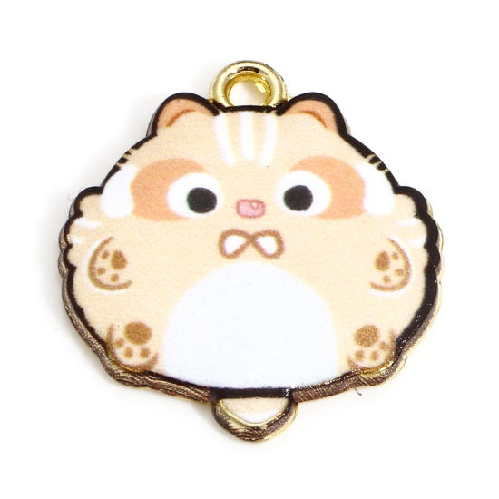 Immagine di 10 Pz Lega di Zinco Charms Oro Placcato Beige Gatto Smalto 22mm x 20mm
