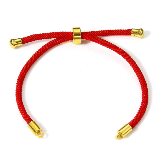 Picture of 5 PCs Polyamide Nylon Semi-finished Adjustable Slider/ Slide Bolo Bracelets For DIY Handmade Jewelry Making Accessories Findings Red 21.5cm(8 4/8") long