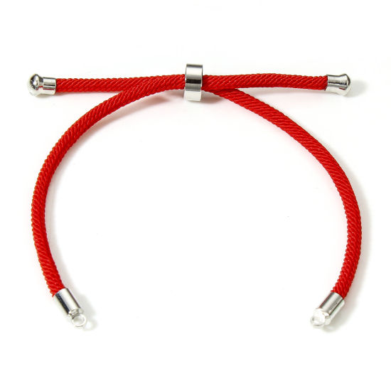 Picture of 5 PCs Polyamide Nylon Semi-finished Adjustable Slider/ Slide Bolo Bracelets For DIY Handmade Jewelry Making Accessories Findings Red 21.5cm(8 4/8") long