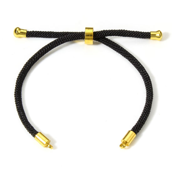 Picture of 5 PCs Polyamide Nylon Semi-finished Adjustable Slider/ Slide Bolo Bracelets For DIY Handmade Jewelry Making Accessories Findings Black 21.5cm(8 4/8") long