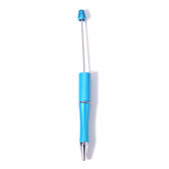Picture of 5 PCs Plastic Beadable Pens Ballpoint Pen For Office School Stationery Skyblue Can Open 14.8cm