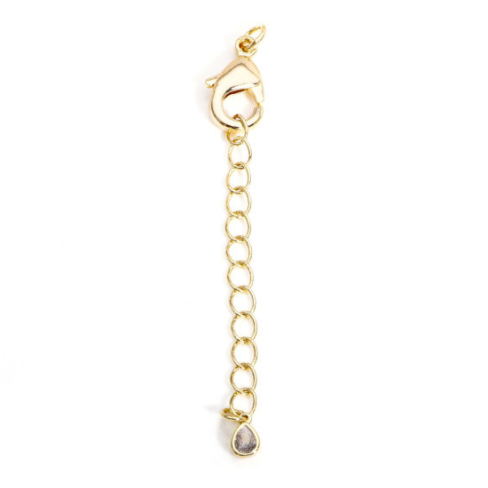 Picture of 2 Sets Brass Extender Chain Drop 18K Real Gold Plated Clear Cubic Zirconia 5.5cm