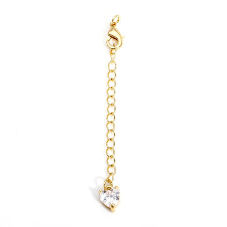 Picture of 2 Sets Brass Extender Chain Heart 18K Real Gold Plated Clear Cubic Zirconia 5.5cm