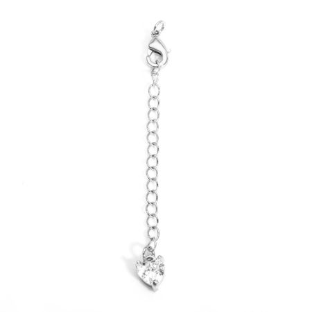 Picture of 2 Sets Brass Extender Chain Heart Real Platinum Plated Clear Cubic Zirconia 5.5cm