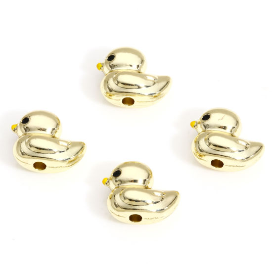 Bild von 10 Stück Zinklegierung Zwischenperlen Spacer Perlen für die Herstellung von DIY-Charme-Schmuck Vergoldet Ente 3D ca. 11mm x 9mm, Loch:ca. 1.5mm