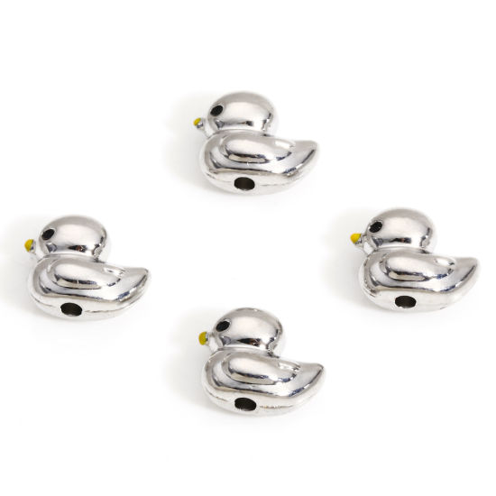 Bild von 10 Stück Zinklegierung Zwischenperlen Spacer Perlen für die Herstellung von DIY-Charme-Schmuck Silberfarbe Ente 3D ca. 11mm x 9mm, Loch:ca. 1.5mm