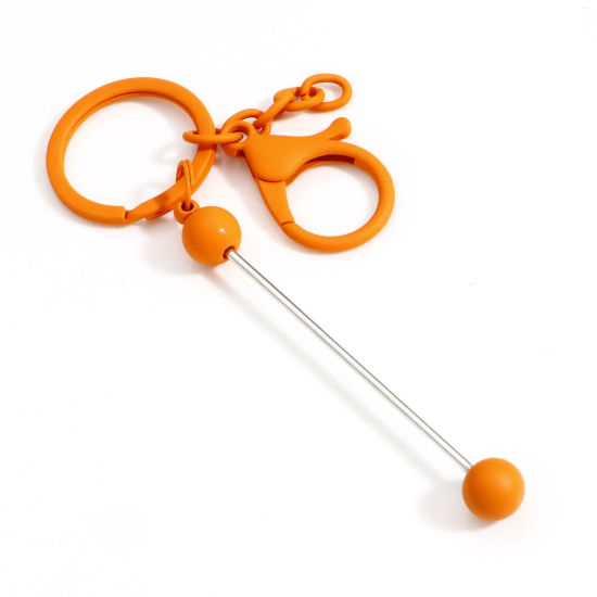 Bild von 1 Stück Zinklegierung Perlenbestickte Rohlinge für Schlüsselanhänger und Schlüsselanhänger, DIY-Bastelzubehör Orange Karabiner Verschluss Spritzlackierung 15.5cm 