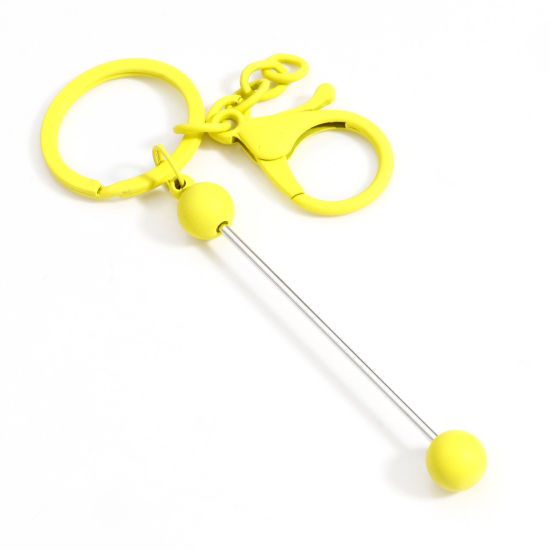 Bild von 1 Stück Zinklegierung Perlenbestickte Rohlinge für Schlüsselanhänger und Schlüsselanhänger, DIY-Bastelzubehör Gelb Karabiner Verschluss Spritzlackierung 15.5cm 