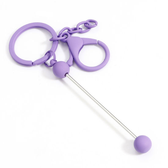 Bild von 1 Stück Zinklegierung Perlenbestickte Rohlinge für Schlüsselanhänger und Schlüsselanhänger, DIY-Bastelzubehör Lila Karabiner Verschluss Spritzlackierung 15.5cm 