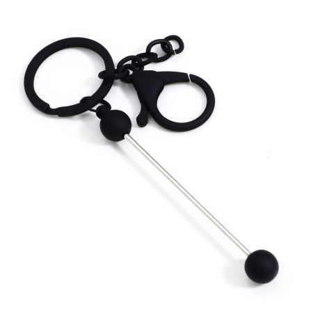 Picture of 1 Piece Zinc Based Alloy Beadable Keychain & Keyring Bars Blanks DIY Craft Accessories Black Lobster Clasp Painted 15.5cm 