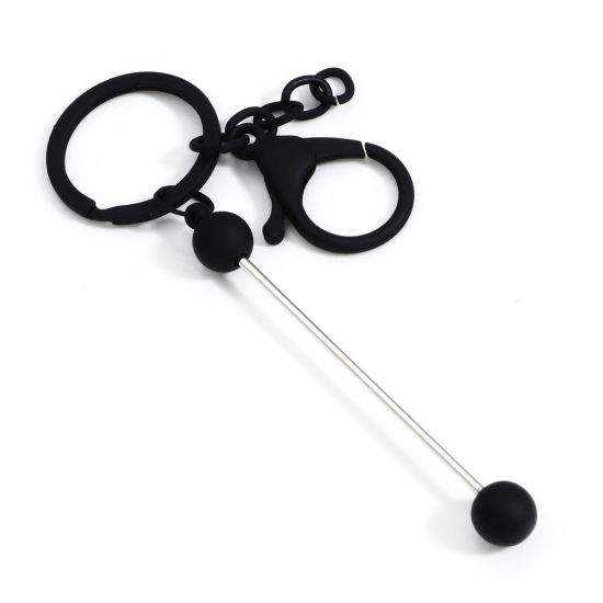 Bild von 1 Stück Zinklegierung Perlenbestickte Rohlinge für Schlüsselanhänger und Schlüsselanhänger, DIY-Bastelzubehör Schwarz Karabiner Verschluss Spritzlackierung 15.5cm 