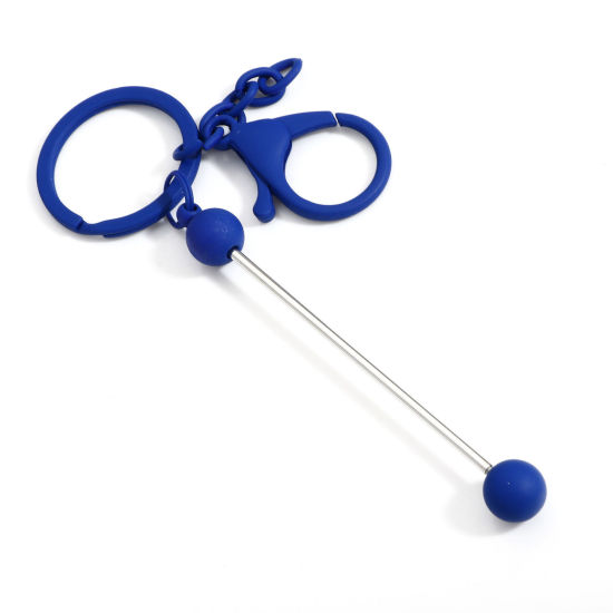 Image de 1 Pièce Porte-Clés & Barres de Porte-Clés Perlés Accessoires de Bricolage en Alliage de Zinc Bleu Foncé Mousqueton Laqué 15.5cm