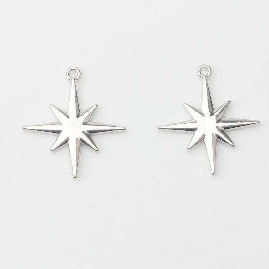 Picture of 10 PCs Zinc Based Alloy Galaxy Charms Silver Tone Star 24mm x 21mm