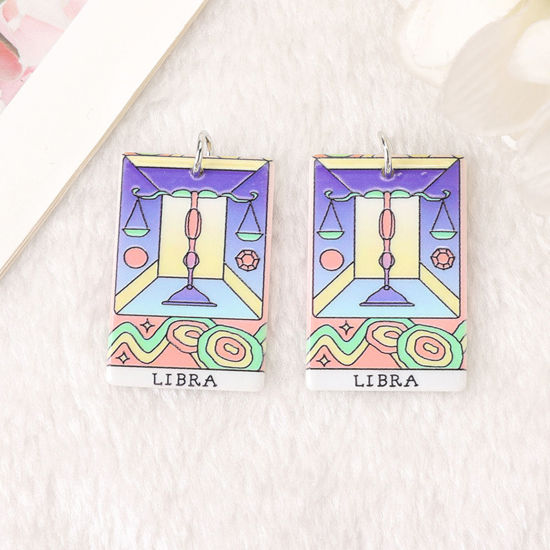 Picture of 5 PCs Acrylic Religious Pendants Rectangle Libra Sign Of Zodiac Constellations Multicolor Double Sided 3.8cm x 2.5cm