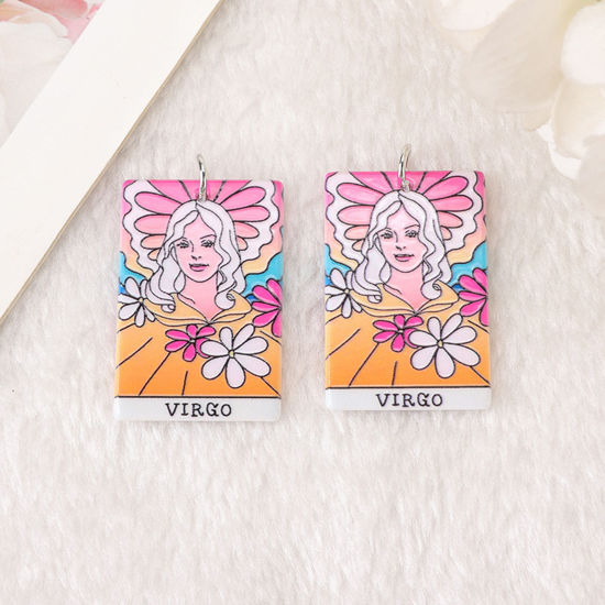 Picture of 5 PCs Acrylic Religious Pendants Rectangle Virgo Sign Of Zodiac Constellations Multicolor Double Sided 3.8cm x 2.5cm