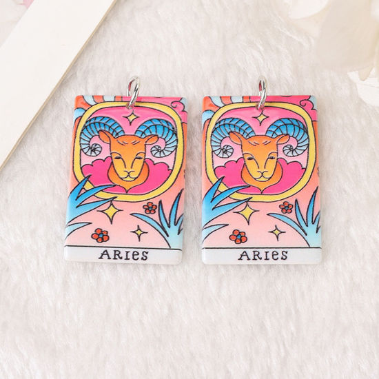 Picture of 5 PCs Acrylic Religious Pendants Rectangle Aries Sign Of Zodiac Constellations Multicolor Double Sided 3.8cm x 2.5cm