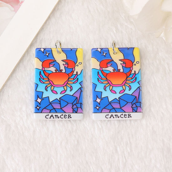 Picture of 5 PCs Acrylic Religious Pendants Rectangle Cancer Sign Of Zodiac Constellations Multicolor Double Sided 3.8cm x 2.5cm