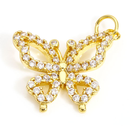 Immagine di 1 Pz Ottone Insetto Charms Farfalla 18K Vero Oro Placcato Micro Spianare Trasparente Cubic Zirconiae 20mm x 20mm