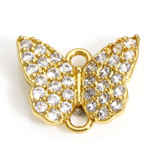 Immagine di 1 Pz Ottone Insetto Pendenti Charms Connettori Farfalla 18K Vero Oro Placcato Micro Spianare Trasparente Cubic Zirconiae 10mm x 8mm