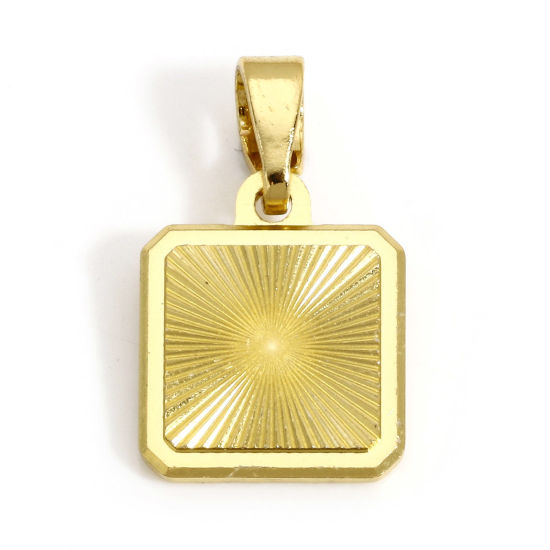 Picture of 1 Piece Brass Geometric Charm Pendant 18K Real Gold Plated Square Streak 17mm x 10mm