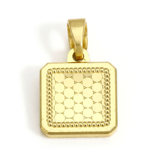 Picture of 1 Piece Brass Geometric Charm Pendant 18K Real Gold Plated Square Dot 17mm x 10mm