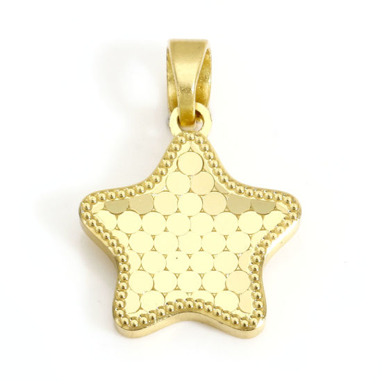 Picture of 1 Piece Brass Geometric Charm Pendant 18K Real Gold Plated Pentagram Star Dot 19mm x 13mm