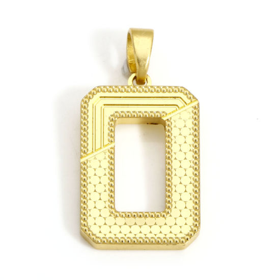 Picture of 1 Piece Brass Geometric Charm Pendant 18K Real Gold Plated Rectangle Dot Hollow 24mm x 12mm