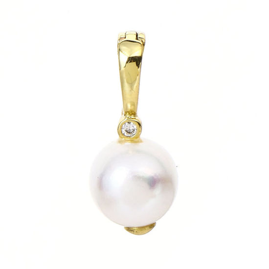 Picture of 1 Piece Pearl & Brass Charms 18K Real Gold Plated Clear Cubic Zirconia 19mm x 8mm                                                                                                                                                                             