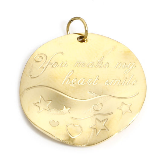 Immagine di 1 Pz Placcatura Sottovuoto 316 Acciaio inossidabile Geometrico Ciondoli Onda 18K Oro riempito Stella a Cinque Punte 25mm x 22.5mm