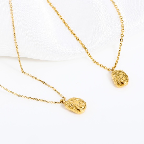 Immagine di 1 Pz Placcatura Sottovuoto 316 Acciaio inossidabile Martellato Ciondoli Pisello 18K Oro riempito 14mm x 8mm