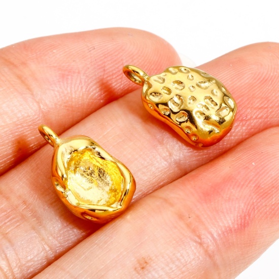 Immagine di 1 Pz Placcatura Sottovuoto 316 Acciaio inossidabile Martellato Ciondoli Pisello 18K Oro riempito 14mm x 8mm