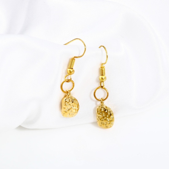 Immagine di 1 Pz Placcatura Sottovuoto 316 Acciaio inossidabile Martellato Ciondoli Pisello 18K Oro riempito 14mm x 8mm