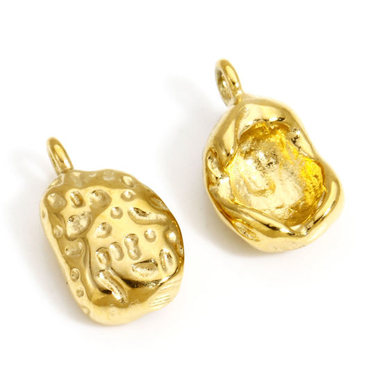 Immagine di 1 Pz Placcatura Sottovuoto 316 Acciaio inossidabile Martellato Ciondoli Pisello 18K Oro riempito 14mm x 8mm