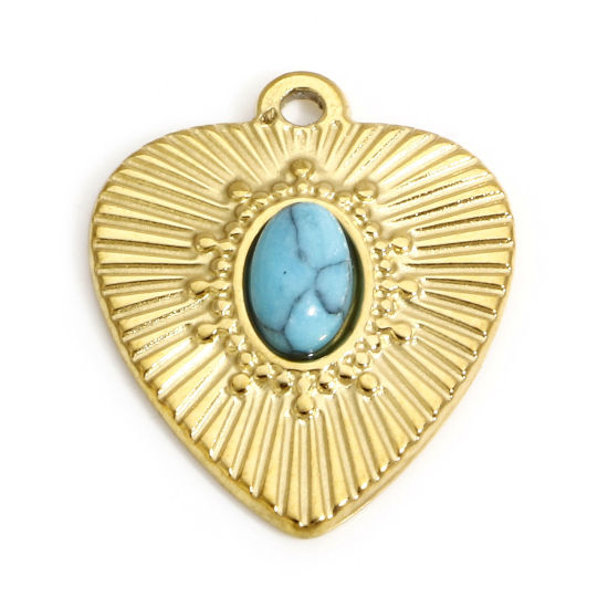 Bild von 1 Stück Vakuumbeschichtung 304 Edelstahl & Stein Böhmischer Stil Charms Herz Vergoldet Oval 19mm x 16mm