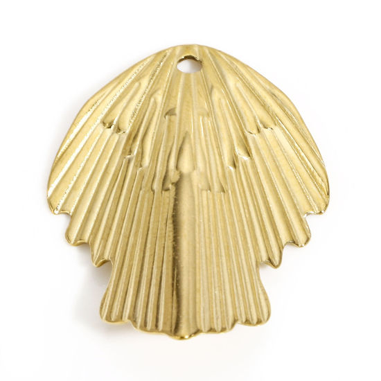 Bild von 1 Stück Vakuumbeschichtung 304 Edelstahl Böhmischer Stil Anhänger Blätter Vergoldet Streifen 31mm x 22.5mm