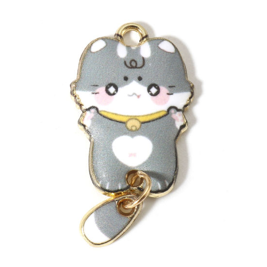 Image de 10 Pcs Pendentifs en Alliage de Zinc Doré Gris Chat Émail 3.2cm x 1.6cm
